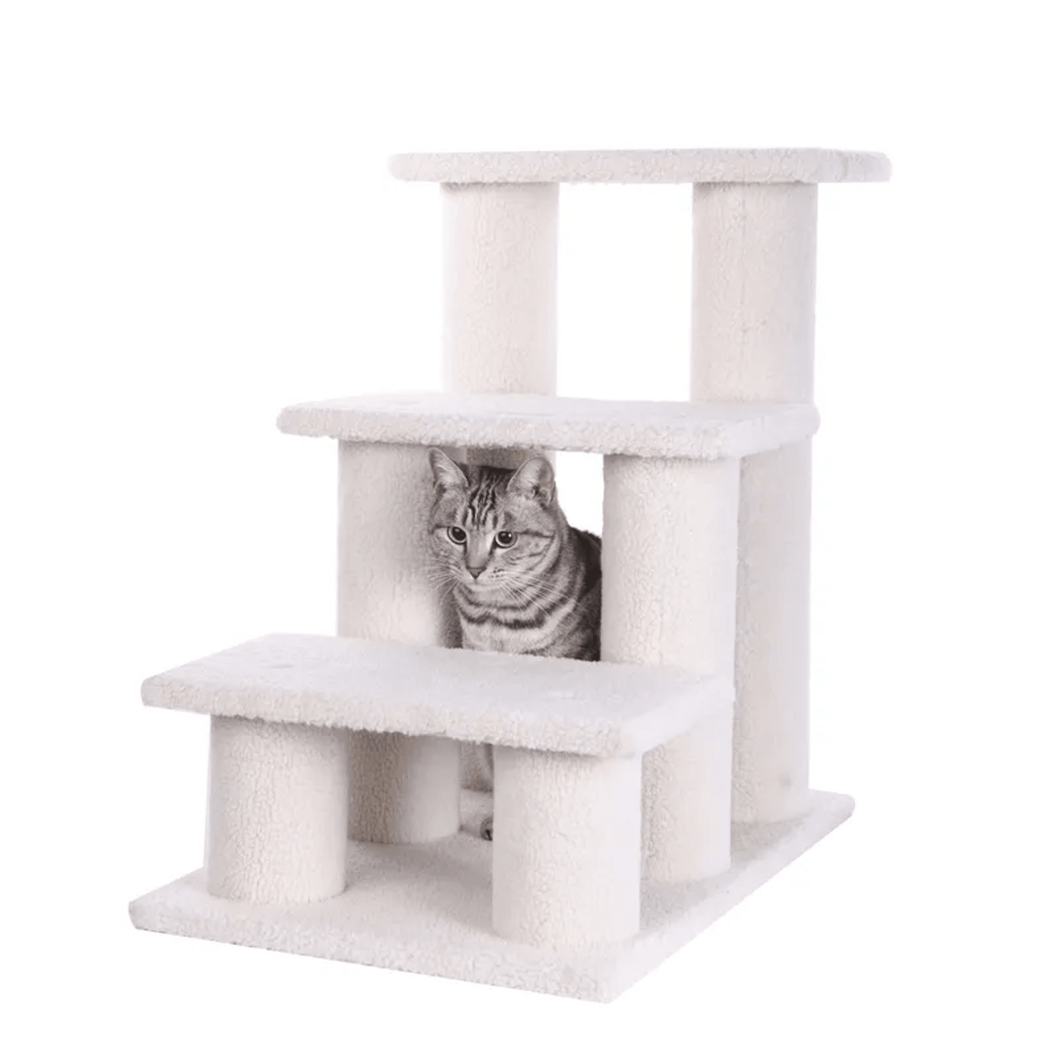 Real Wood 3-Step Pet Stairs Ramp for Dogs and Cats - 25 Inch Climber
