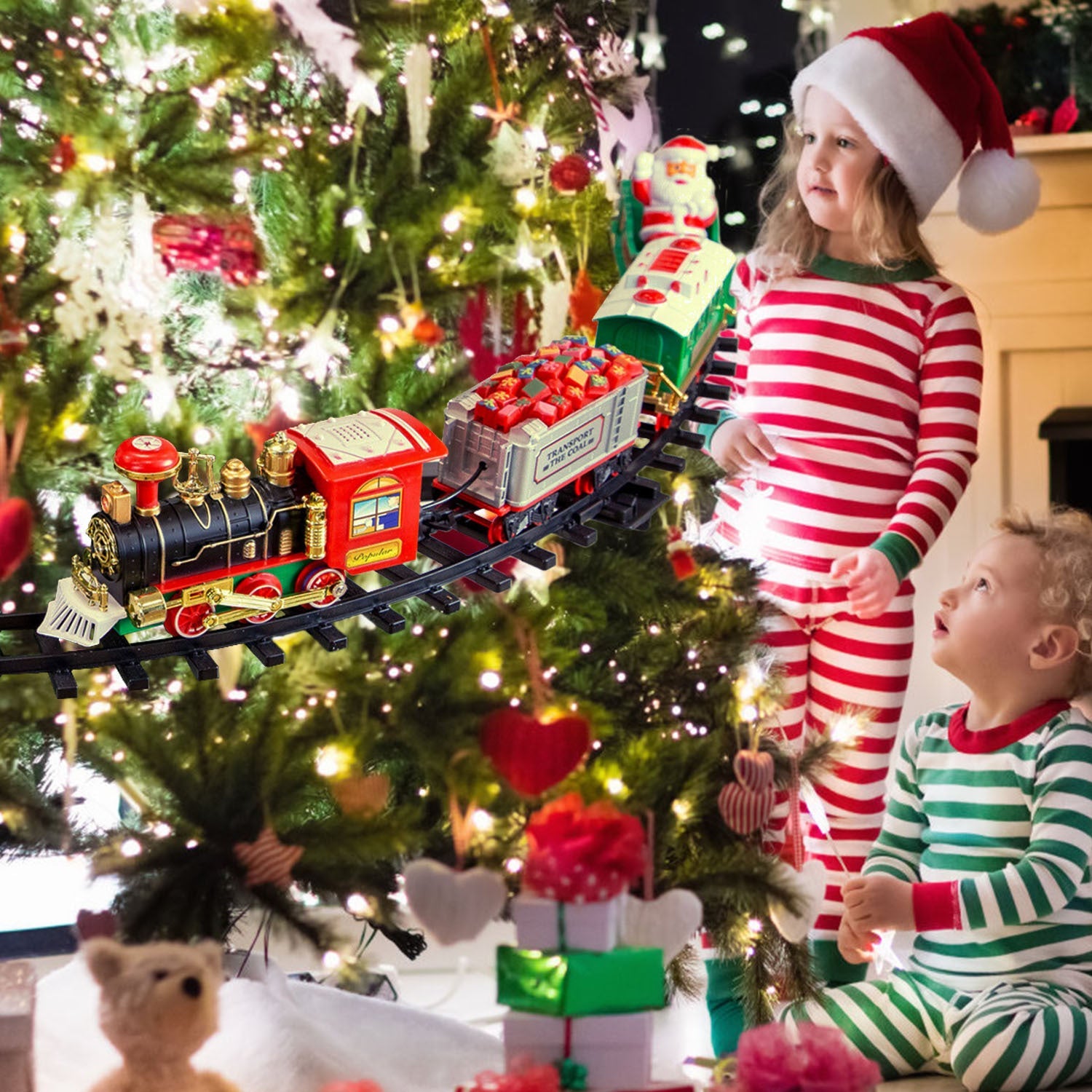 Electric Train Set Santa Claus Steam Train Kit Tree Wrap Track Battery