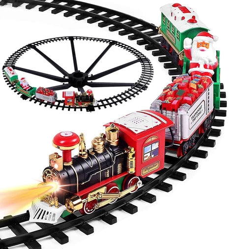 Electric Train Set Santa Claus Steam Train Kit Tree Wrap Track Battery