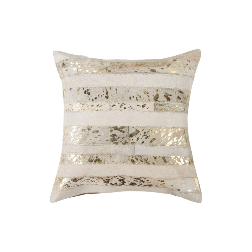 Set of Two 18" Natural and Gold Striped Cowhide Throw Pillows with