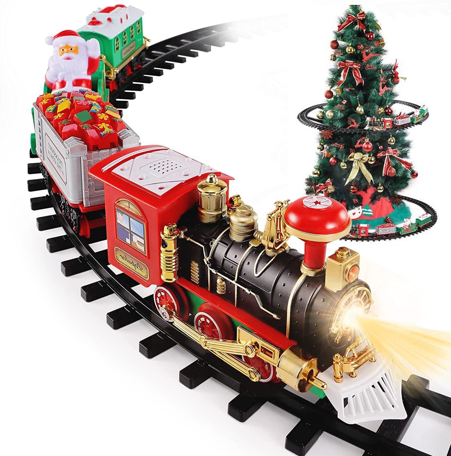 Electric Train Set Santa Claus Steam Train Kit Tree Wrap Track Battery