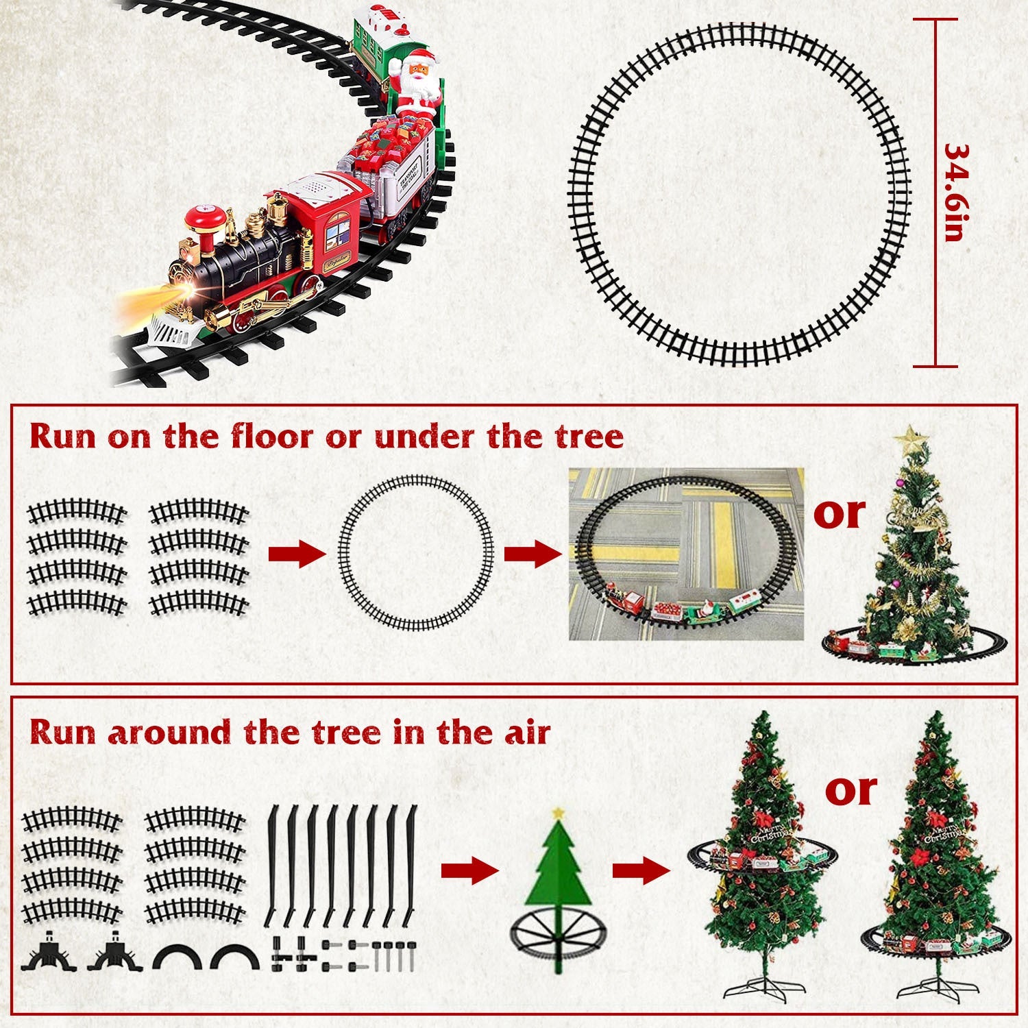Electric Train Set Santa Claus Steam Train Kit Tree Wrap Track Battery