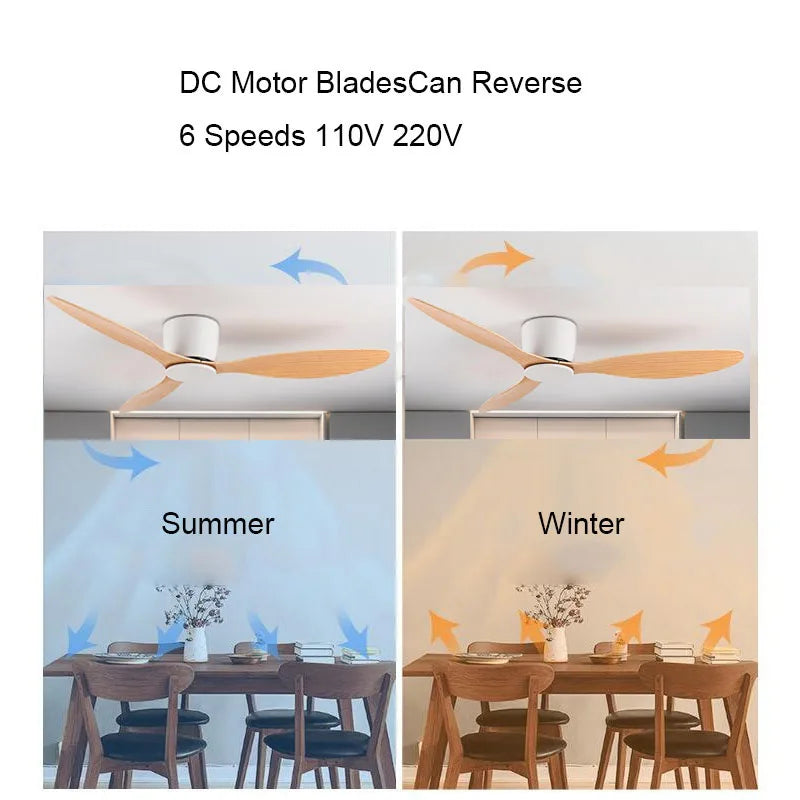 42 52 Inch Ceiling Fans No Light DC Motor Remote Control Cooling Fans