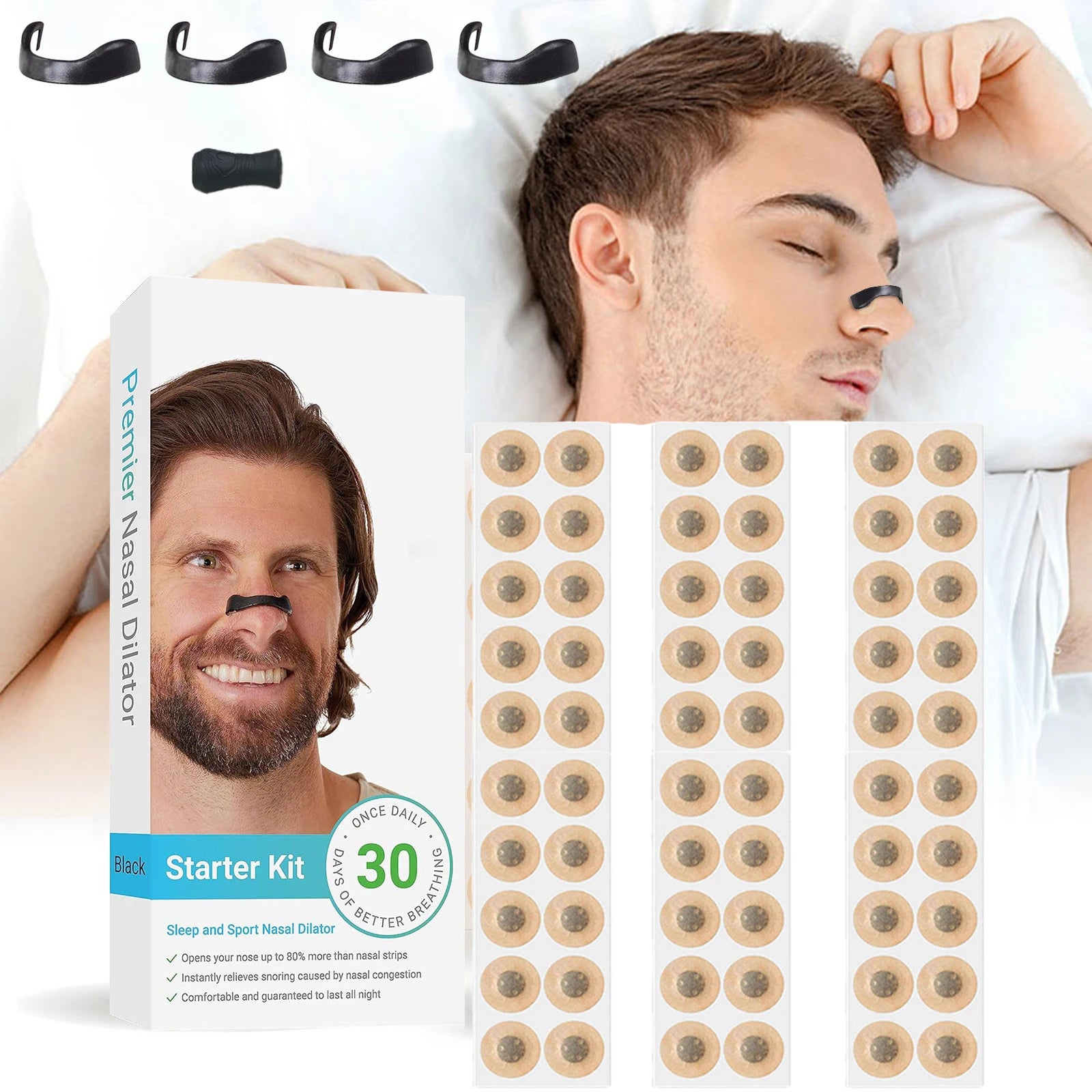 30Days/Box Nasal Breathing Dilators Kits Magnetic Nose Clip Strips
