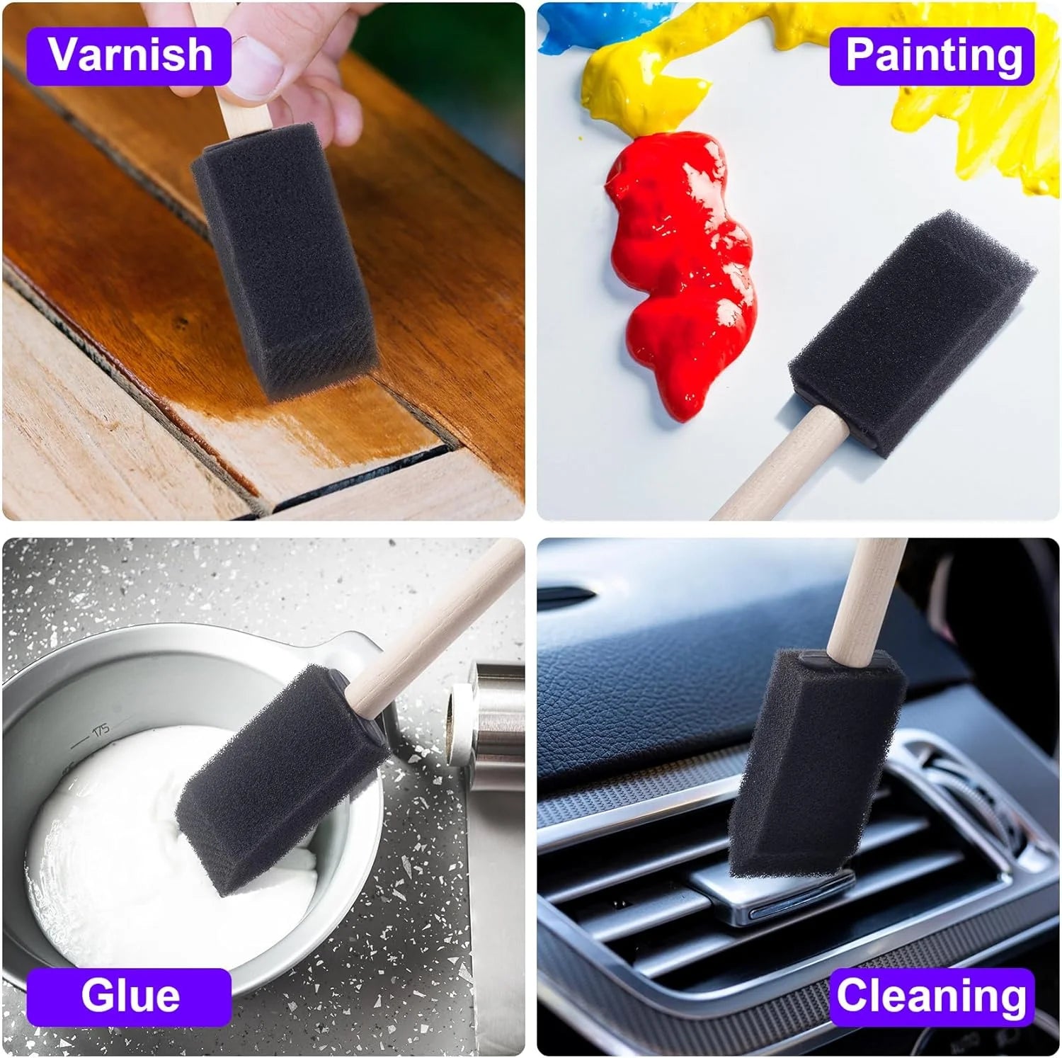 10Pcs Sponge Brush Wooden Handle Watercolor Oil Stain Art Craft