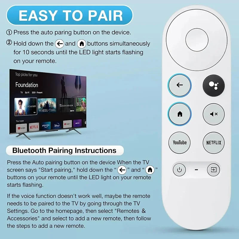 For Chromecast Google TV G9N9N Remote Control DHMI Bluetooth Pairing
