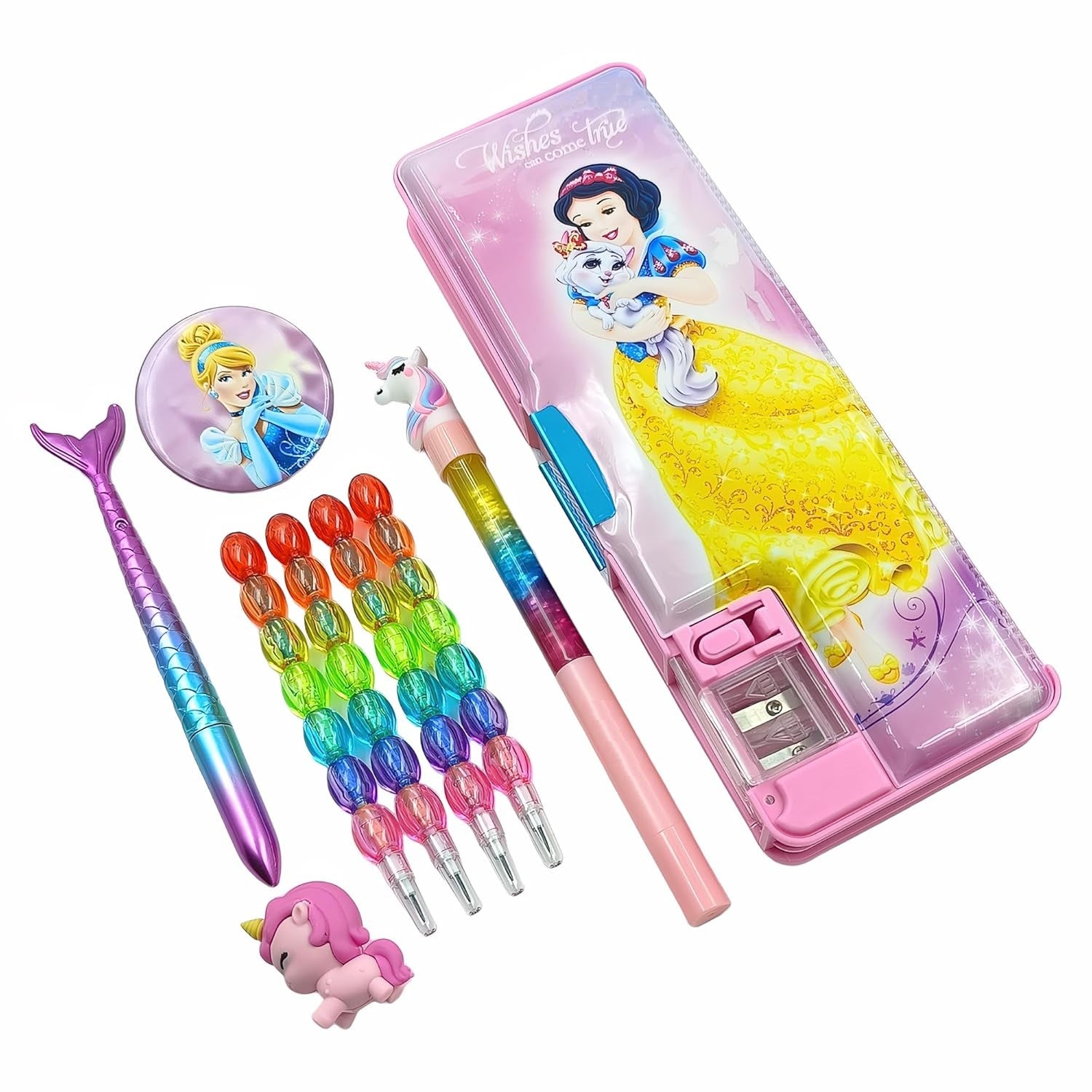 Princess Plastic Pencil Box Case|Inbuilt Led Light With Dual Sharpener